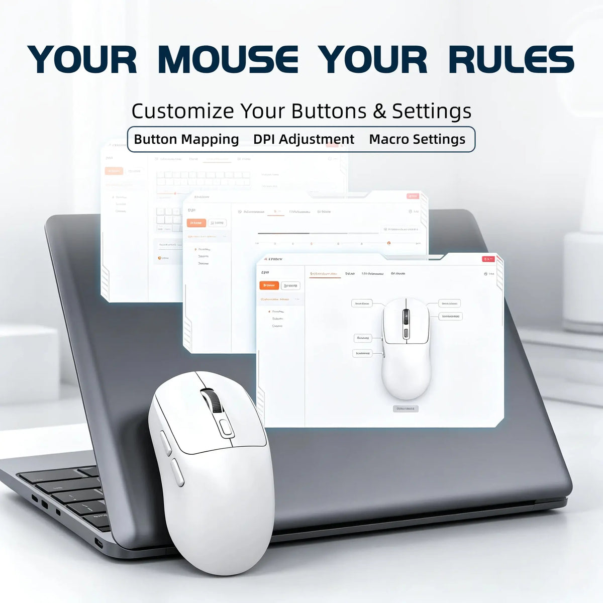 T-WOLF X4 59G Ultra Lightweight Wireless Gaming Mouse, Tri-Mode Rechargeable Multi-Device Mouse, 1000Hz Polling Rate, Programmable Mouse Driver Support, Sticker Kit for Personal Style, Fast Response Gamer Stuff for PC Gaming & Desk Setup, White & Black