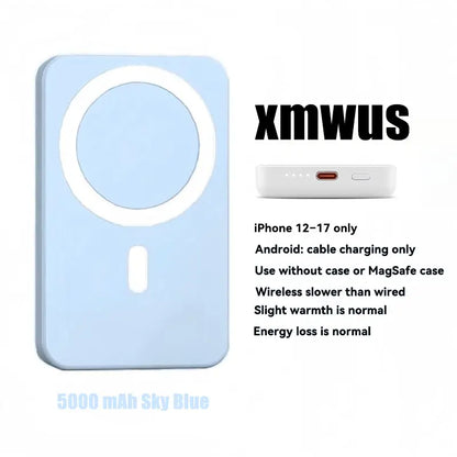 XMWUS 5000Mah Magnetic Power Bank, Wireless Portable Charger for Iphone 12-17 Series, Compatible with Magsafe Cases