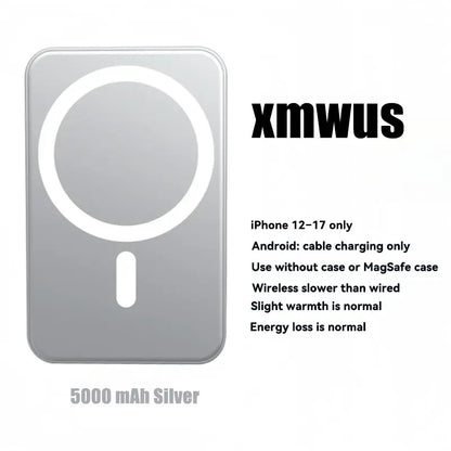 XMWUS 5000Mah Magnetic Power Bank, Wireless Portable Charger for Iphone 12-17 Series, Compatible with Magsafe Cases