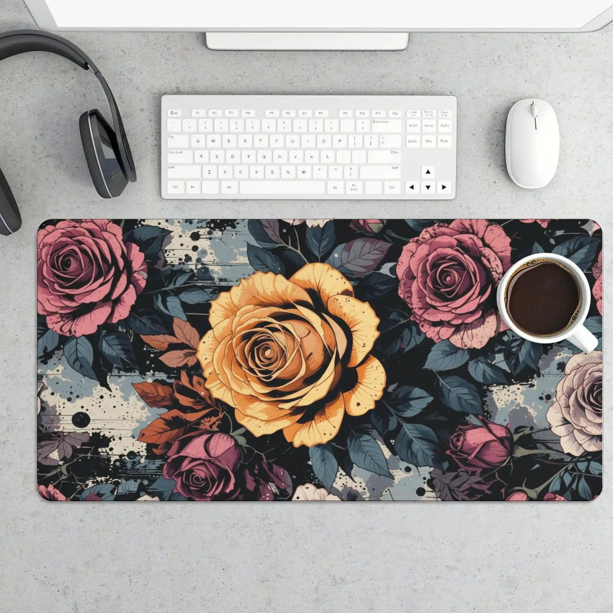 Cute Cat Gaming Mouse Pad Large 31.5 X 15.75In Topographic Keyboard Mousepad for Non-Slip Base and Stitched Edge, Extended Desk Pad XL Desk Mat