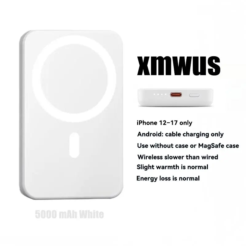 XMWUS 5000Mah Magnetic Power Bank, Wireless Portable Charger for Iphone 12-17 Series, Compatible with Magsafe Cases