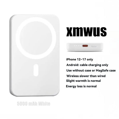 XMWUS 5000Mah Magnetic Power Bank, Wireless Portable Charger for Iphone 12-17 Series, Compatible with Magsafe Cases
