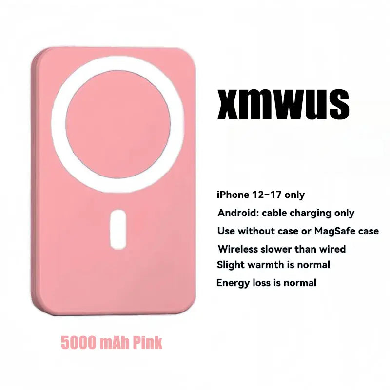 XMWUS 5000Mah Magnetic Power Bank, Wireless Portable Charger for Iphone 12-17 Series, Compatible with Magsafe Cases