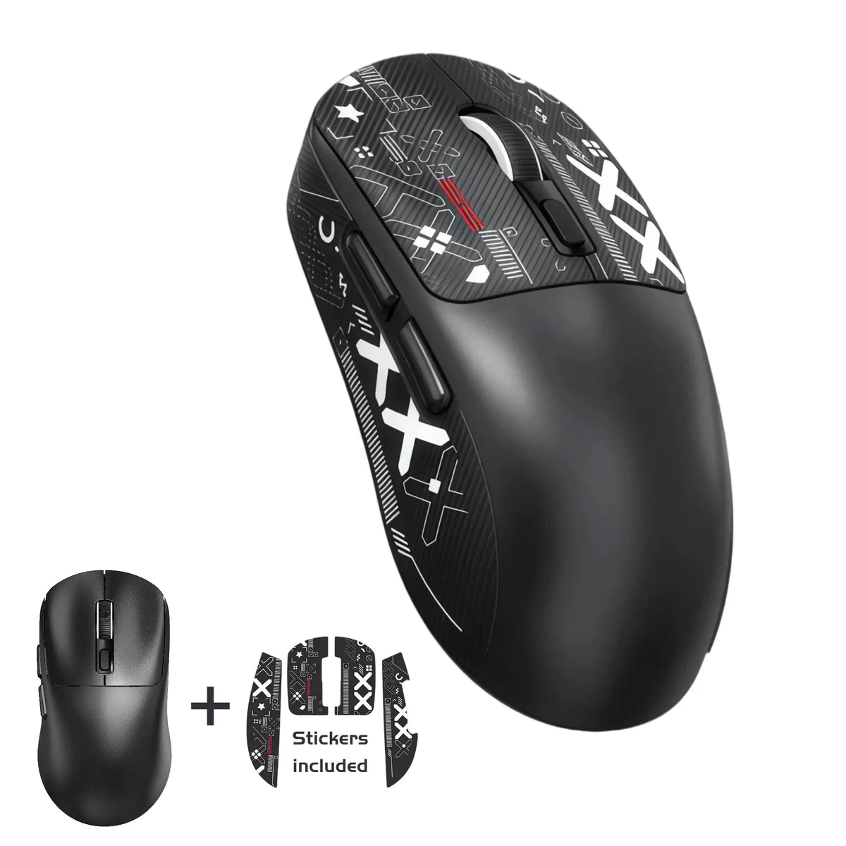 T-WOLF X4 59G Ultra Lightweight Wireless Gaming Mouse, Tri-Mode Rechargeable Multi-Device Mouse, 1000Hz Polling Rate, Programmable Mouse Driver Support, Sticker Kit for Personal Style, Fast Response Gamer Stuff for PC Gaming & Desk Setup, White & Black