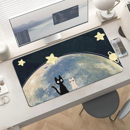 Cute Cat Gaming Mouse Pad Large 31.5 X 15.75In Topographic Keyboard Mousepad for Non-Slip Base and Stitched Edge, Extended Desk Pad XL Desk Mat