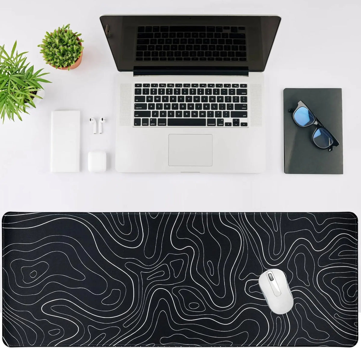 Cute Cat Gaming Mouse Pad Large 31.5 X 15.75In Topographic Keyboard Mousepad for Non-Slip Base and Stitched Edge, Extended Desk Pad XL Desk Mat