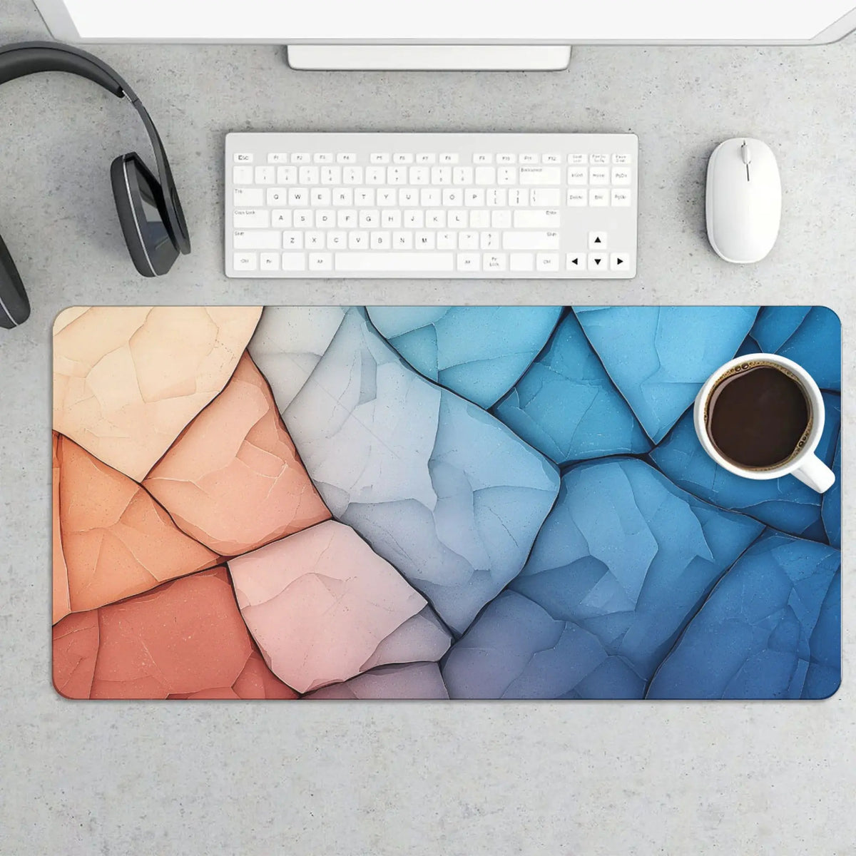 Cute Cat Gaming Mouse Pad Large 31.5 X 15.75In Topographic Keyboard Mousepad for Non-Slip Base and Stitched Edge, Extended Desk Pad XL Desk Mat