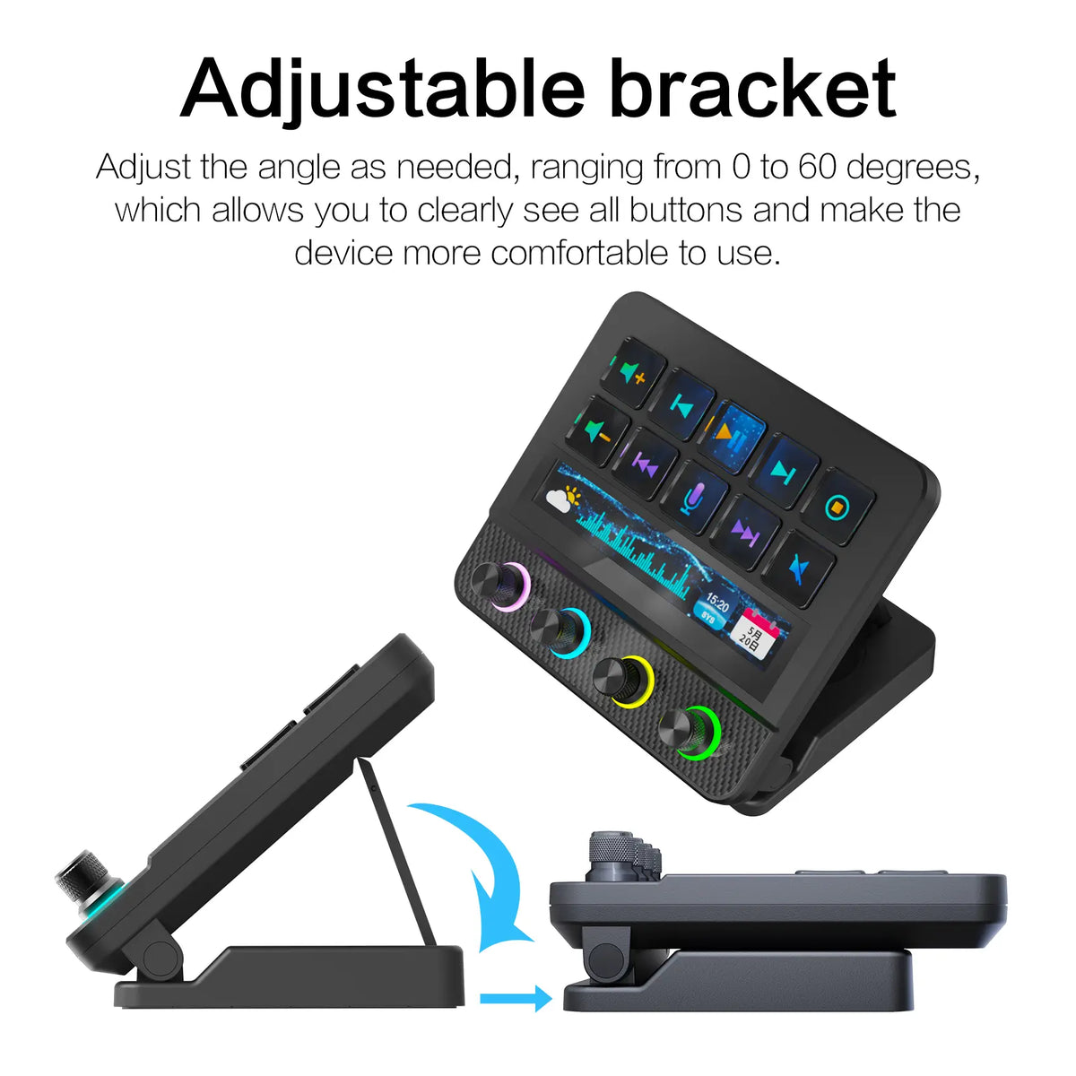 Mirabox Programmable USB Macro Pad Shortcut Keyboard for Gamers - 10 Visual LCD Keys, 4 Knobs, Touchbar Screen, Pc/Mac Desk Accessories, Streaming Equipment for OBS, Streamlabs, Twitter, Youtube, Excel Office Setup