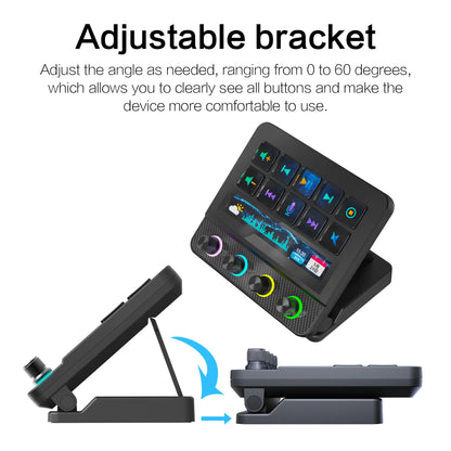 Mirabox Programmable USB Macro Pad Shortcut Keyboard for Gamers - 10 Visual LCD Keys, 4 Knobs, Touchbar Screen, Pc/Mac Desk Accessories, Streaming Equipment for OBS, Streamlabs, Twitter, Youtube, Excel Office Setup
