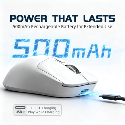 T-WOLF X4 59G Ultra Lightweight Wireless Gaming Mouse, Tri-Mode Rechargeable Multi-Device Mouse, 1000Hz Polling Rate, Programmable Mouse Driver Support, Sticker Kit for Personal Style, Fast Response Gamer Stuff for PC Gaming & Desk Setup, White & Black