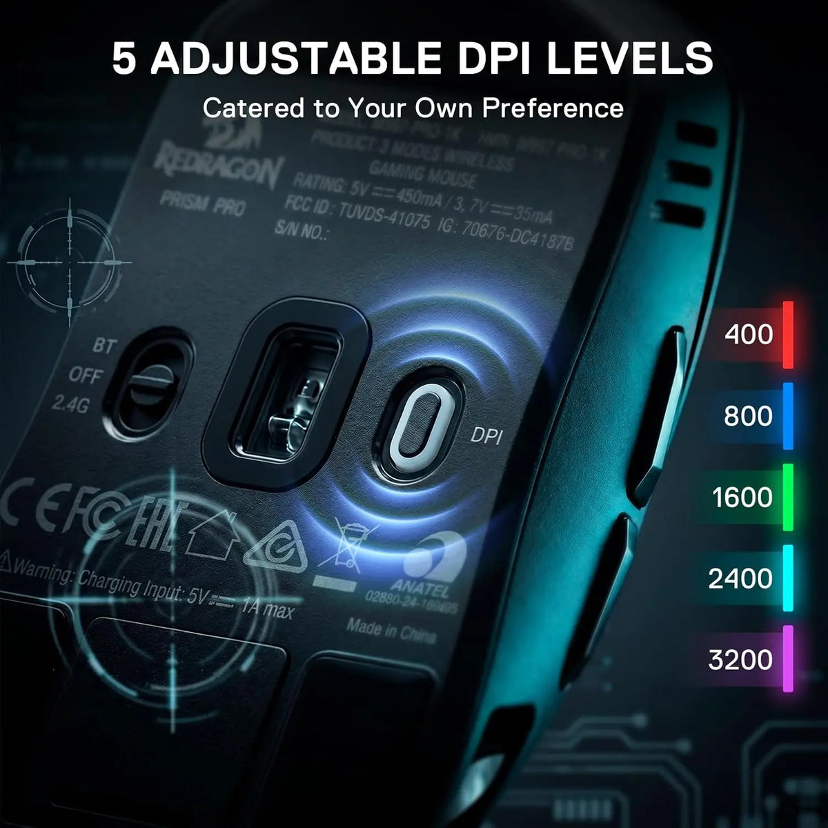Redragon M997 3-Mode Wireless Lightweight Gaming Mouse - Magnesium Alloy Shell, High Precision, Long-Lasting, Remappable Keys, 0-Delay Cable-Free, Ergo Grip, Ergonomic Body Comfort, Gaming Accessories, Computer Game Hardware