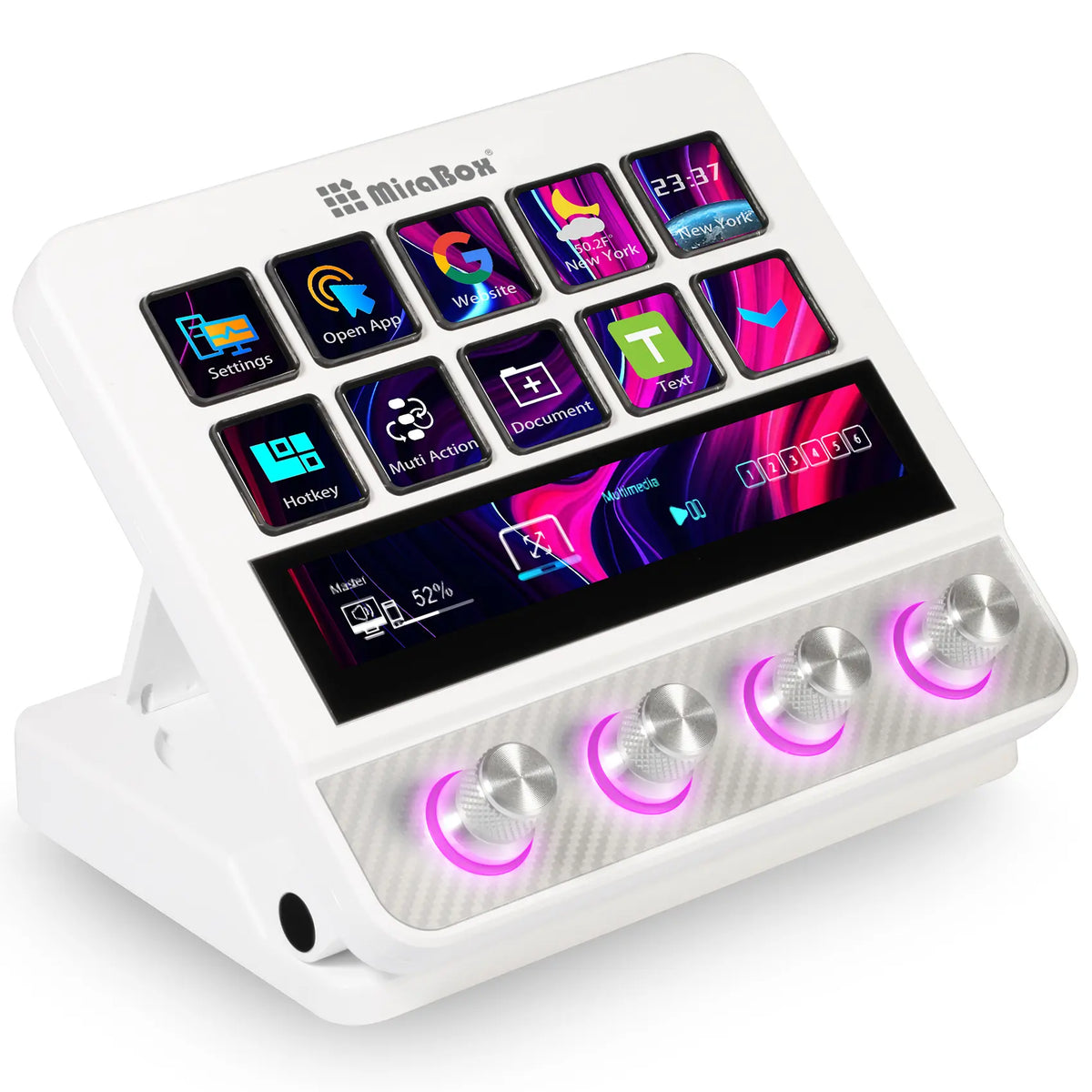Mirabox Programmable USB Macro Pad Shortcut Keyboard for Gamers - 10 Visual LCD Keys, 4 Knobs, Touchbar Screen, Pc/Mac Desk Accessories, Streaming Equipment for OBS, Streamlabs, Twitter, Youtube, Excel Office Setup