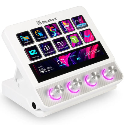Mirabox Programmable USB Macro Pad Shortcut Keyboard for Gamers - 10 Visual LCD Keys, 4 Knobs, Touchbar Screen, Pc/Mac Desk Accessories, Streaming Equipment for OBS, Streamlabs, Twitter, Youtube, Excel Office Setup