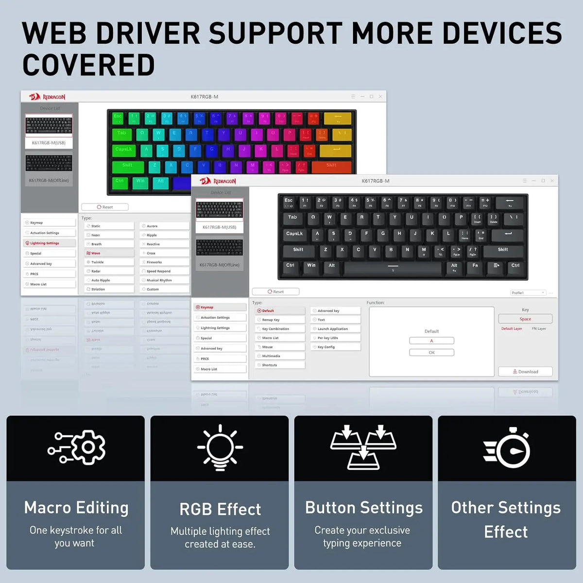 Redragon K617 HE Wired Hall-Effect Rapid Trigger Magnetic Gaming Keyboard - 8K Polling, Adjustable Actuation, 61-Keys Design for More Aim Room, Swap-Ready Mod Socket, RGB Pro Software Supported, for PC Gamers
