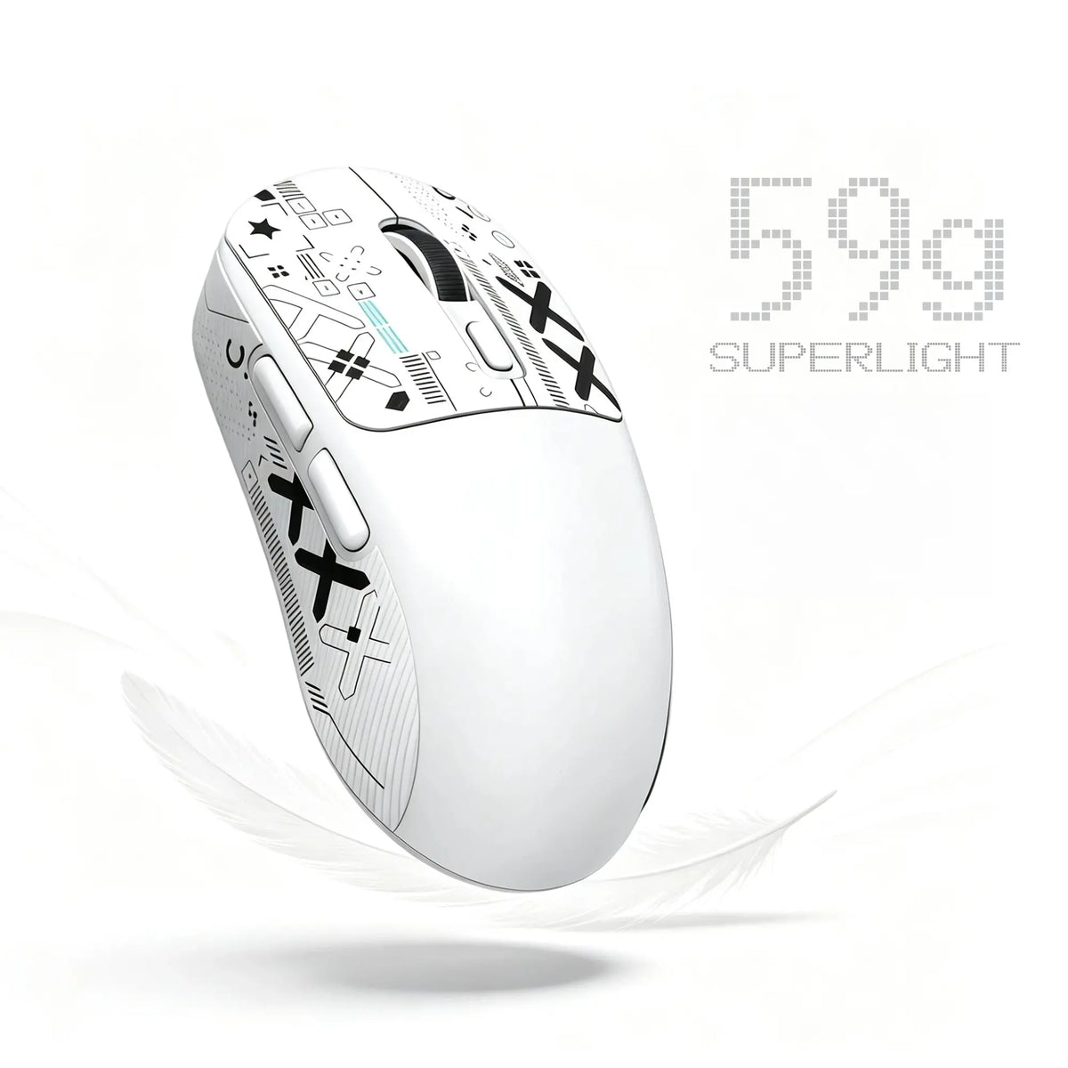 T-WOLF X4 59G Ultra Lightweight Wireless Gaming Mouse, Tri-Mode Rechargeable Multi-Device Mouse, 1000Hz Polling Rate, Programmable Mouse Driver Support, Sticker Kit for Personal Style, Fast Response Gamer Stuff for PC Gaming & Desk Setup, White & Black