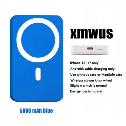 XMWUS 5000Mah Magnetic Power Bank, Wireless Portable Charger for Iphone 12-17 Series, Compatible with Magsafe Cases