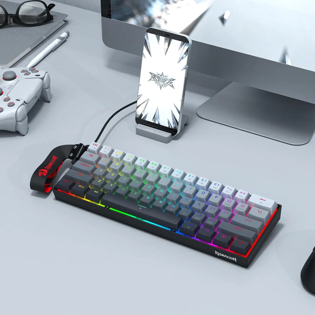 Redragon K617 HE Wired Hall-Effect Rapid Trigger Magnetic Gaming Keyboard - 8K Polling, Adjustable Actuation, 61-Keys Design for More Aim Room, Swap-Ready Mod Socket, RGB Pro Software Supported, for PC Gamers