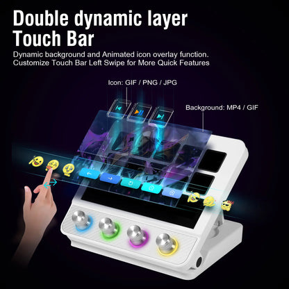 Mirabox Programmable USB Macro Pad Shortcut Keyboard for Gamers - 10 Visual LCD Keys, 4 Knobs, Touchbar Screen, Pc/Mac Desk Accessories, Streaming Equipment for OBS, Streamlabs, Twitter, Youtube, Excel Office Setup