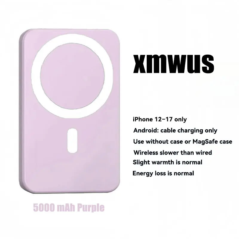 XMWUS 5000Mah Magnetic Power Bank, Wireless Portable Charger for Iphone 12-17 Series, Compatible with Magsafe Cases