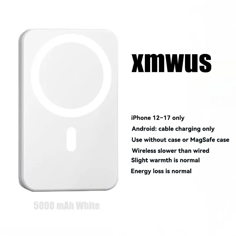 XMWUS 5000Mah Magnetic Power Bank, Wireless Portable Charger for Iphone 12-17 Series, Compatible with Magsafe Cases