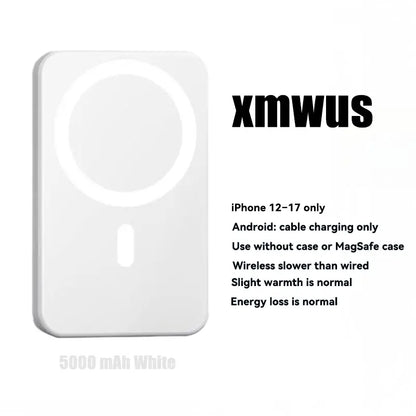 XMWUS 5000Mah Magnetic Power Bank, Wireless Portable Charger for Iphone 12-17 Series, Compatible with Magsafe Cases