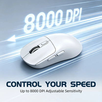 T-WOLF X4 59G Ultra Lightweight Wireless Gaming Mouse, Tri-Mode Rechargeable Multi-Device Mouse, 1000Hz Polling Rate, Programmable Mouse Driver Support, Sticker Kit for Personal Style, Fast Response Gamer Stuff for PC Gaming & Desk Setup, White & Black