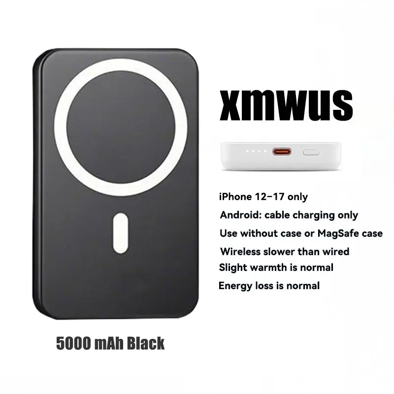 XMWUS 5000Mah Magnetic Power Bank, Wireless Portable Charger for Iphone 12-17 Series, Compatible with Magsafe Cases