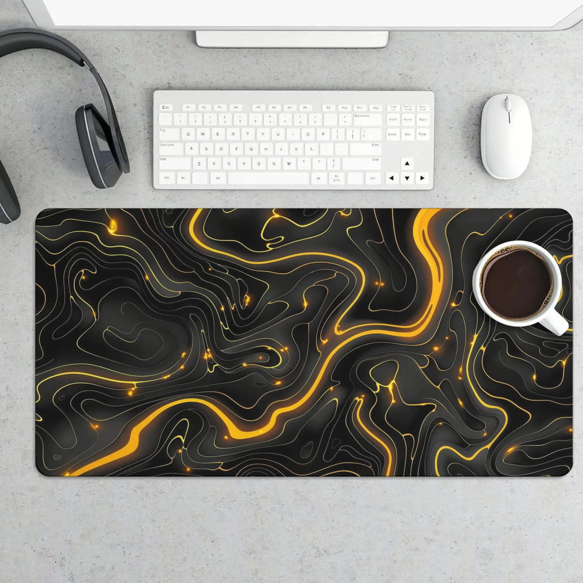 Cute Cat Gaming Mouse Pad Large 31.5 X 15.75In Topographic Keyboard Mousepad for Non-Slip Base and Stitched Edge, Extended Desk Pad XL Desk Mat