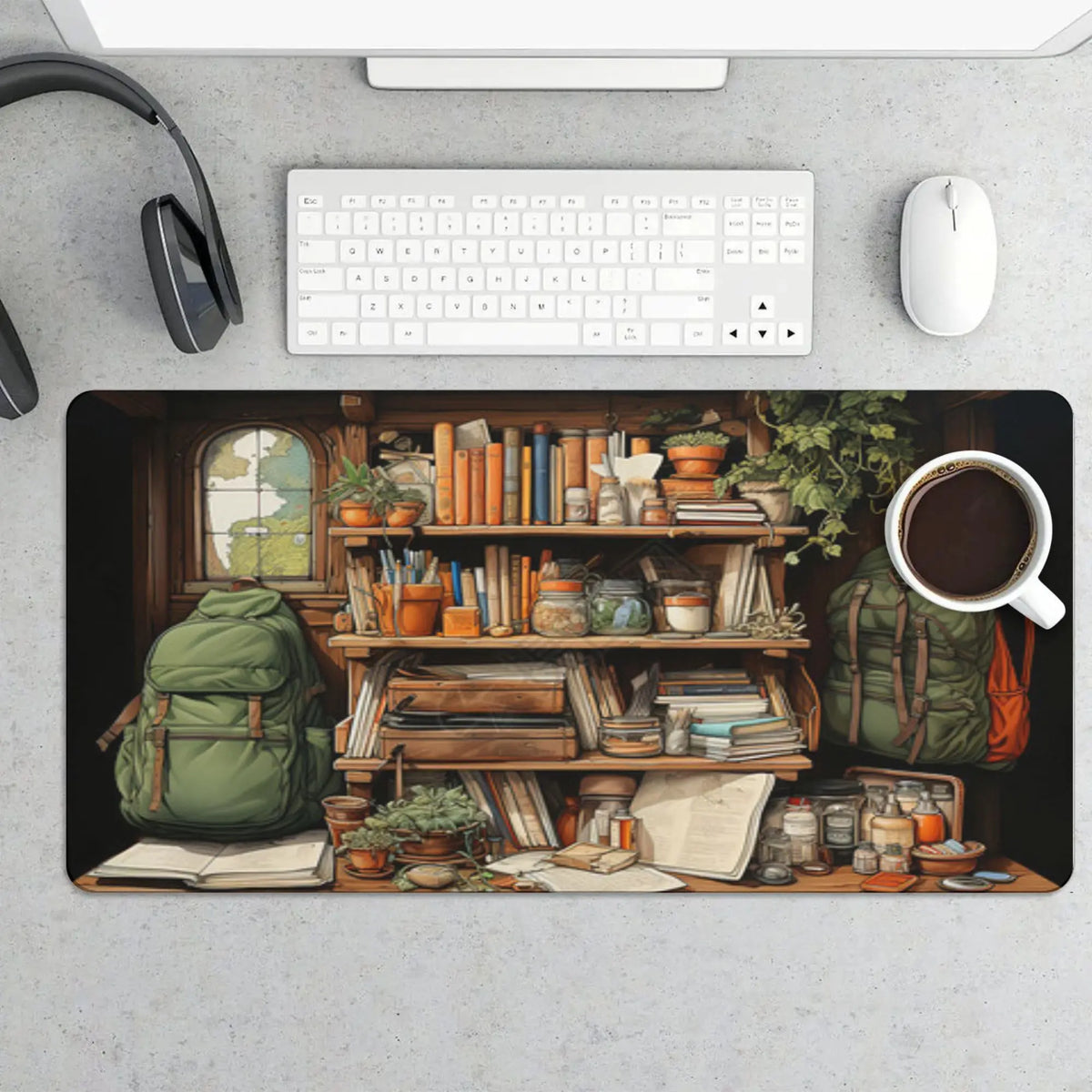 Cute Cat Gaming Mouse Pad Large 31.5 X 15.75In Topographic Keyboard Mousepad for Non-Slip Base and Stitched Edge, Extended Desk Pad XL Desk Mat