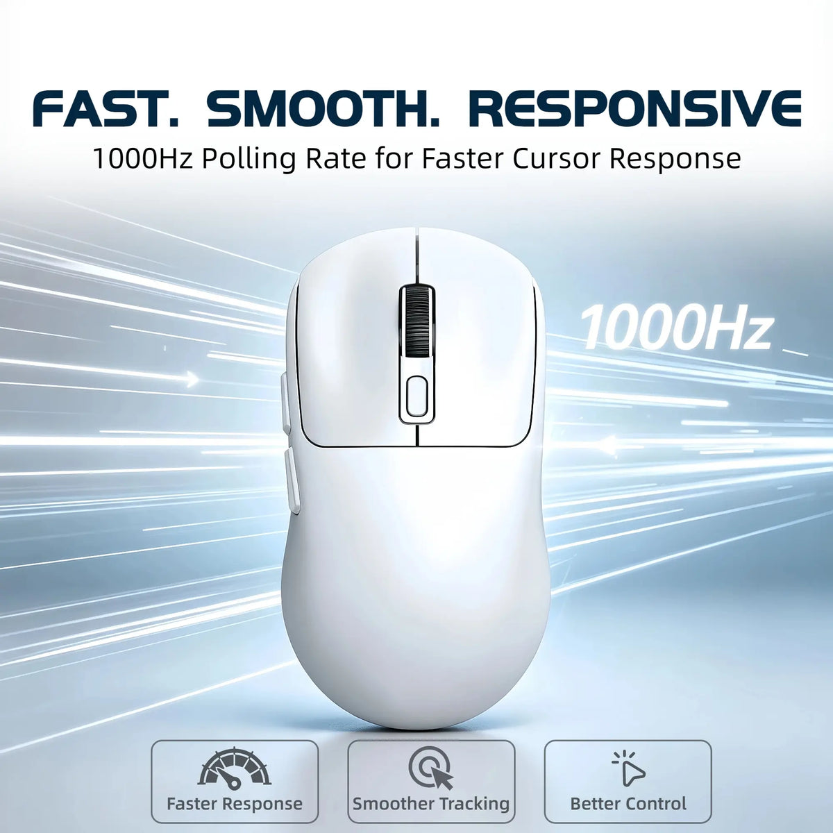 T-WOLF X4 59G Ultra Lightweight Wireless Gaming Mouse, Tri-Mode Rechargeable Multi-Device Mouse, 1000Hz Polling Rate, Programmable Mouse Driver Support, Sticker Kit for Personal Style, Fast Response Gamer Stuff for PC Gaming & Desk Setup, White & Black