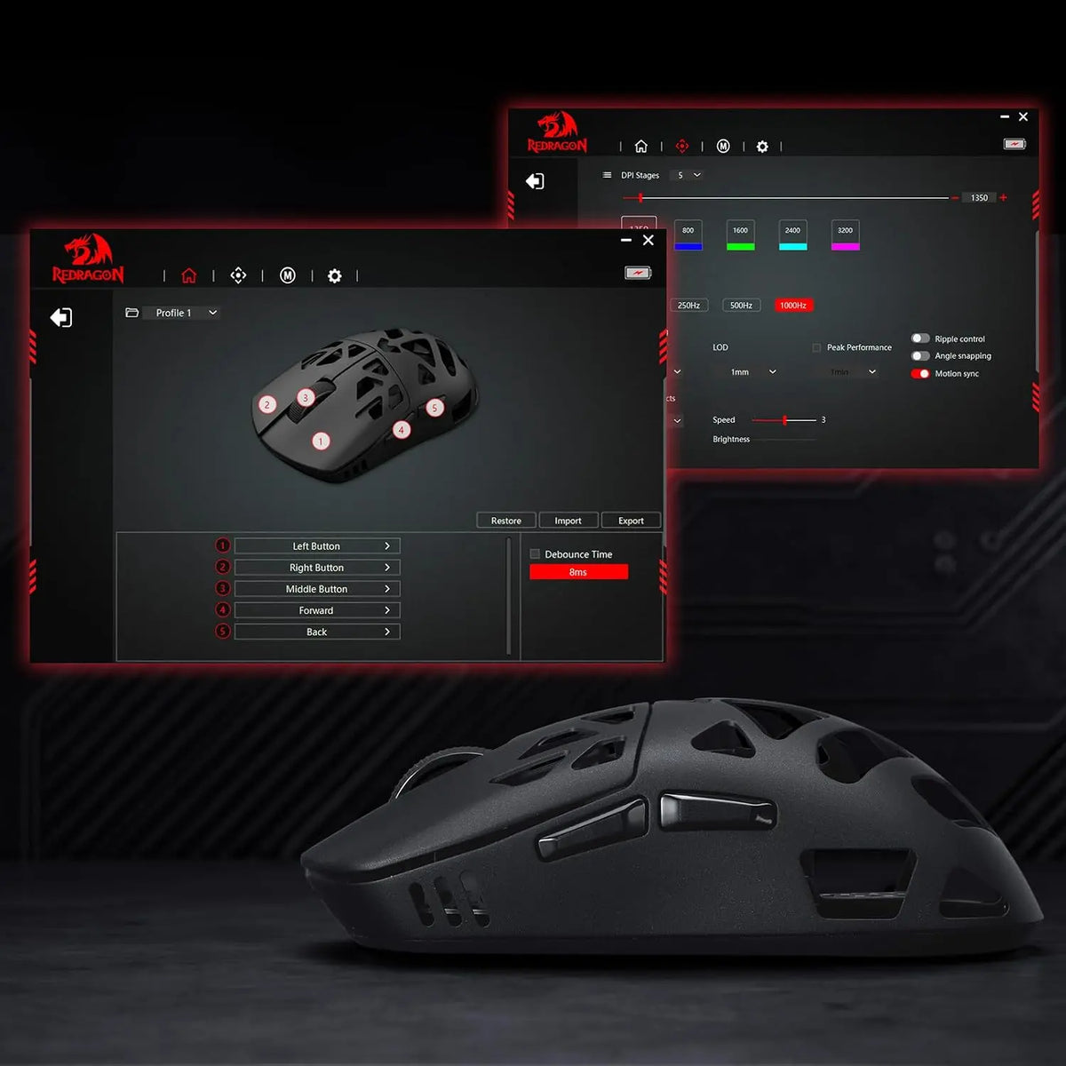 Redragon M997 3-Mode Wireless Lightweight Gaming Mouse - Magnesium Alloy Shell, High Precision, Long-Lasting, Remappable Keys, 0-Delay Cable-Free, Ergo Grip, Ergonomic Body Comfort, Gaming Accessories, Computer Game Hardware