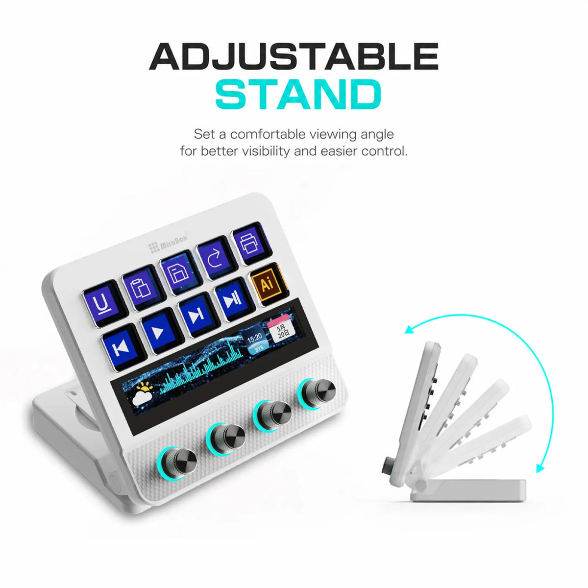 Mirabox Programmable USB Macro Pad Shortcut Keyboard for Gamers - 10 Visual LCD Keys, 4 Knobs, Touchbar Screen, Pc/Mac Desk Accessories, Streaming Equipment for OBS, Streamlabs, Twitter, Youtube, Excel Office Setup