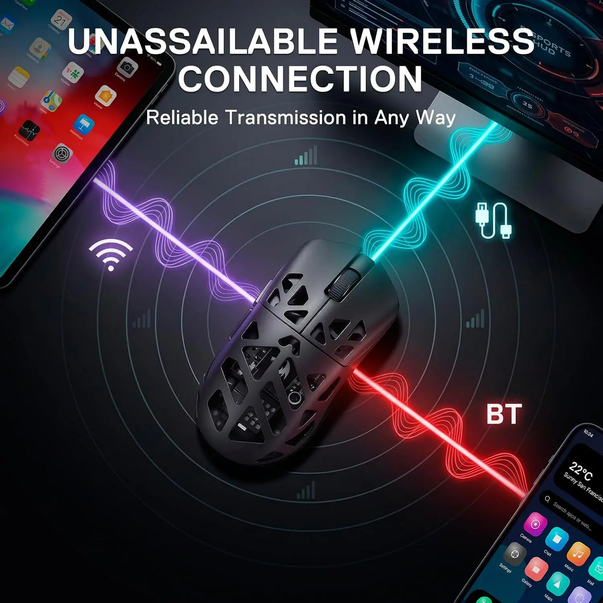 Redragon M997 3-Mode Wireless Lightweight Gaming Mouse - Magnesium Alloy Shell, High Precision, Long-Lasting, Remappable Keys, 0-Delay Cable-Free, Ergo Grip, Ergonomic Body Comfort, Gaming Accessories, Computer Game Hardware