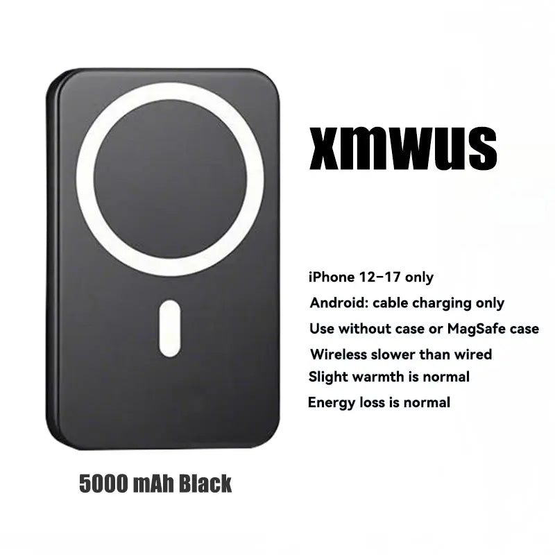 XMWUS 5000Mah Magnetic Power Bank, Wireless Portable Charger for Iphone 12-17 Series, Compatible with Magsafe Cases