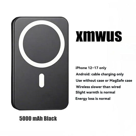XMWUS 5000Mah Magnetic Power Bank, Wireless Portable Charger for Iphone 12-17 Series, Compatible with Magsafe Cases
