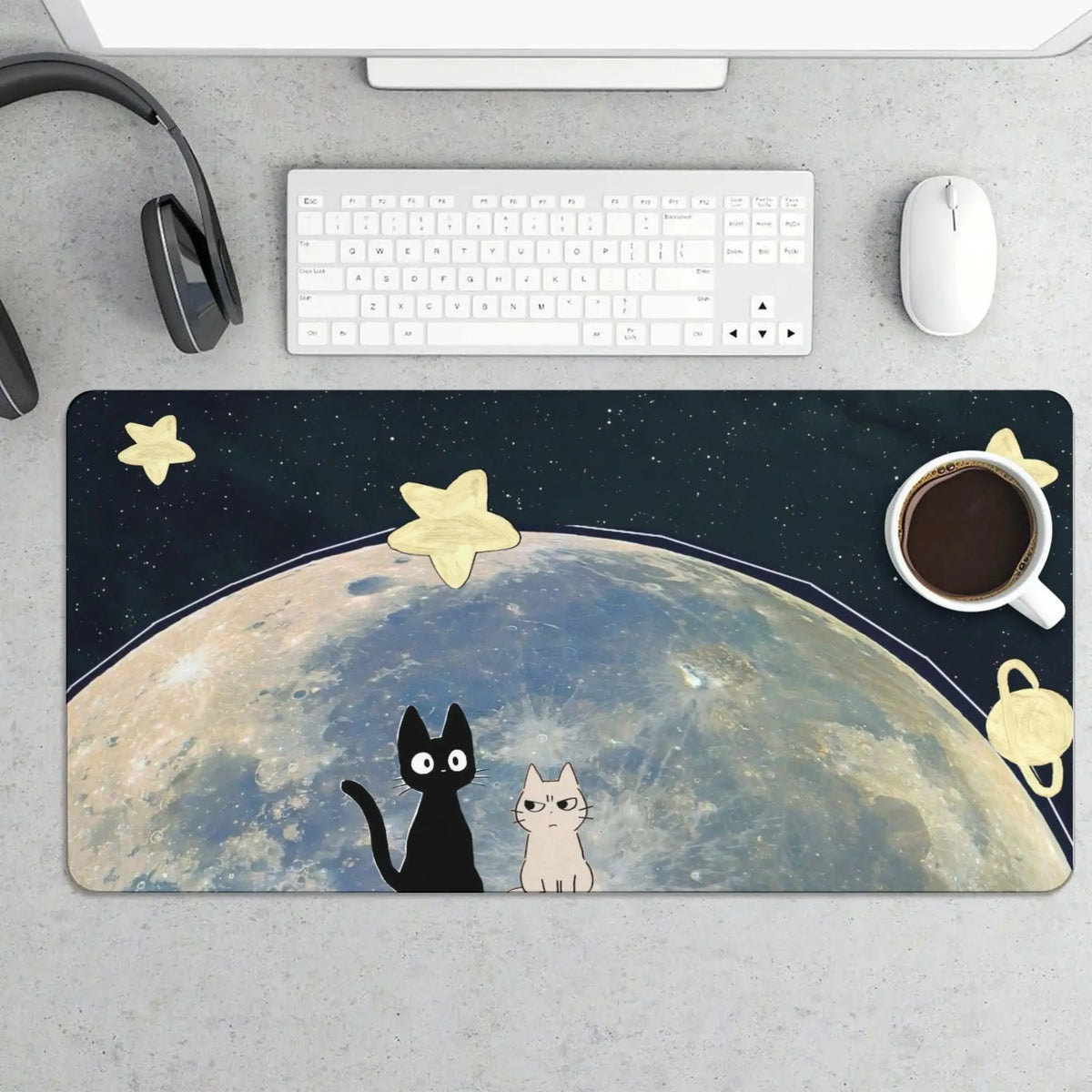 Cute Cat Gaming Mouse Pad Large 31.5 X 15.75In Topographic Keyboard Mousepad for Non-Slip Base and Stitched Edge, Extended Desk Pad XL Desk Mat